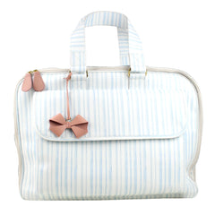 Mala de Bebê Tag Laço Estampa Listras Azuis com Algodão Doce Liso Pronta Entrega