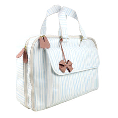 Mala de Bebê Tag Laço Estampa Listras Azuis com Algodão Doce Liso Pronta Entrega