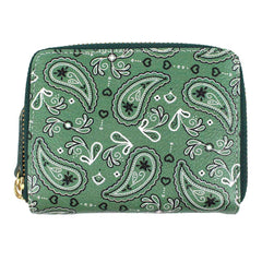 Carteira de Dinheiro Zíper P Estampa Paisley Verde Pronta Entrega