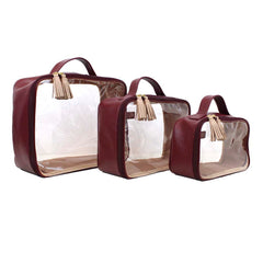Kit Necessaire Crystal com 3 Burgundy Liso com Rose Liso Pronta Entrega