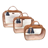 Kit Necessaire Crystal com 3 Caramelo Liso com Marinho Liso Pronta Entrega