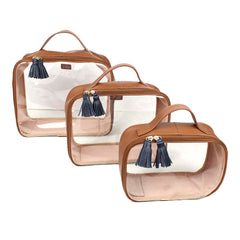 Kit Necessaire Crystal com 3 Caramelo Liso com Marinho Liso Pronta Entrega