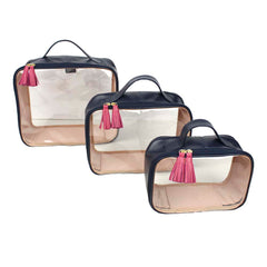 Kit Necessaire Crystal com 3 Marinho Liso com Chiclete Pronta Entrega