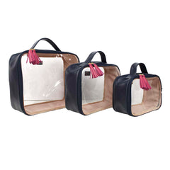 Kit Necessaire Crystal com 3 Marinho Liso com Chiclete Pronta Entrega