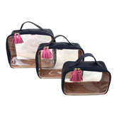 Kit Necessaire Crystal com 3 Marinho Liso com Rosa Orquídea Pronta Entrega