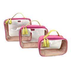 Kit Necessaire Crystal com 3 Rosa Orquídea com Lima Liso Pronta Entrega