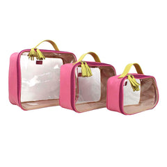 Kit Necessaire Crystal com 3 Rosa Orquídea com Lima Liso Pronta Entrega