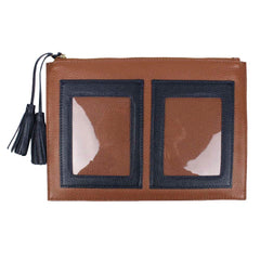 Necessaire + Porta Passaporte 2 Caramelo Liso com Marinho Liso Pronta Entrega