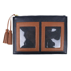 Necessaire + Porta Passaporte 2 Marinho Liso com Caramelo Liso Pronta Entrega