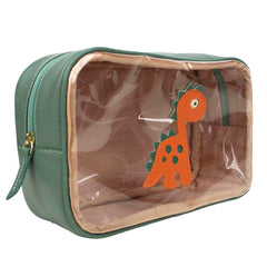 Necessaire Anne Beach Little Dino Jade com Tangerina Liso e Esmeralda Pronta Entrega