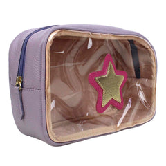Necessaire Anne Beach Estrela Lilás Liso com Pink Lesard e Dourado Pronta Entrega