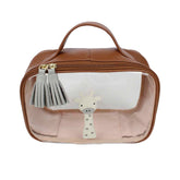 Necessaire Crystal P Girafinha Masculino Caramelo Liso com Cinza Claro Liso e Off White Liso Pronta Entrega