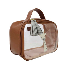 Necessaire Crystal P Girafinha Masculino Caramelo Liso com Cinza Claro Liso e Off White Liso Pronta Entrega