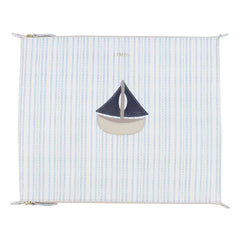 Necessaire Trocas Barco Estampa Listrado Pontilhado com Marinho Liso, Off White Liso e Atmosfera Pronta Entrega