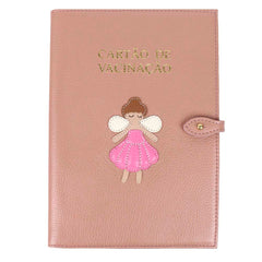 Porta Cartão De Vacina Fadinha Algodão Doce Liso com Rosa Orquídea Pronta Entrega