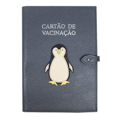 Porta Cartão de Vacina Pinguim em Couro Personalizado