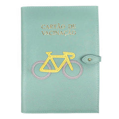 Porta Cartão de Vacina Bicicleta + Caderneta de Saúde Impressa em Couro Personalizado