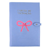 Porta Cartão De Vacina Laço Rococó Sky Com Rosa Orquídea Pronta Entrega