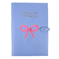 Porta Cartão De Vacina Laço Rococó Sky Com Rosa Orquídea Pronta Entrega