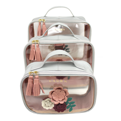 Kit Necessaire Crystal com 3 Le Jardin em Couro Personalizada