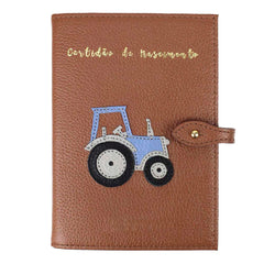 Porta Mini Certidão de Nascimento Trator em Couro Personalizado