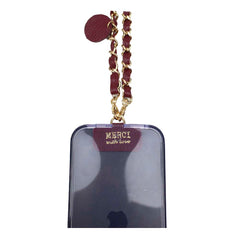 Alça para Celular Corrente com Couro Burgundy Liso Pronta Entrega