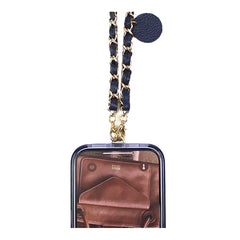 Alça para Celular Corrente com Couro Marinho Liso Pronta Entrega