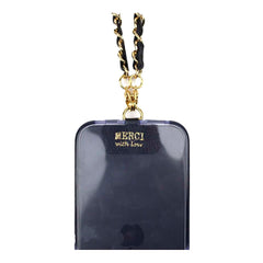 Alça para Celular Corrente com Couro Preto Liso Pronta Entrega