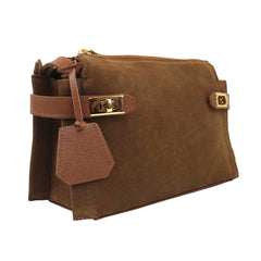 Bolsa Adele Crossbody Camurça Caju com Caramelo Liso Pronta Entrega