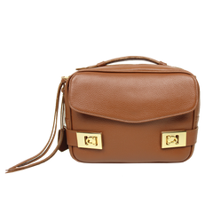 Bolsa Amelie P Caramelo Liso com Off White Liso e Burgundy Liso Pronta Entrega