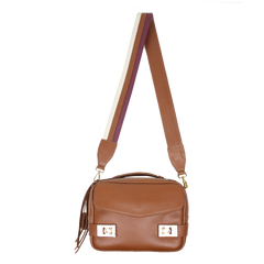 Bolsa Amelie P Caramelo Liso com Off White Liso e Burgundy Liso Pronta Entrega
