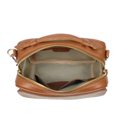 Bolsa Amelie P Caramelo Liso com Off White Liso e Burgundy Liso Pronta Entrega