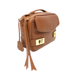 Bolsa Amelie P Caramelo Liso com Off White Liso e Burgundy Liso Pronta Entrega