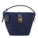 Bolsa Domenica Camurça Azul Prussia com Marinho Liso Pronta Entrega