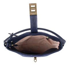 Bolsa Domenica Camurça Azul Prussia com Marinho Liso Pronta Entrega