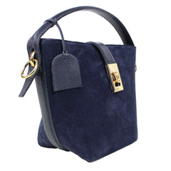 Bolsa Domenica Camurça Azul Prussia com Marinho Liso Pronta Entrega