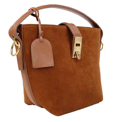 Bolsa Domenica Camurça Carvalho com Caramelo Liso Pronta Entrega