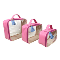 Kit Necessaire Crystal com 3 Rosa Orquídea com Sky Pronta Entrega