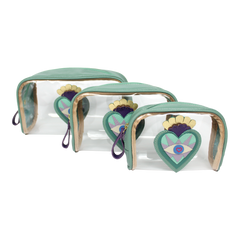 Kit Necessaire Betina Sagrado Coração em Couro e Vinil Personalizada