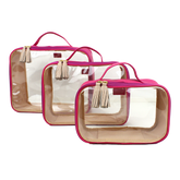 Kit Necessaire Crystal com 3 Pink Prada com Algodão Doce Liso Pronta Entrega