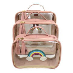 Kit Necessaire Crystal com 3 Arco Íris em Couro Personalizada