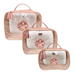 Kit Necessaire Crystal com 3 Camélia em Couro Personalizada