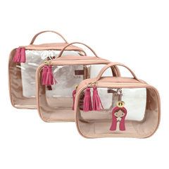 Kit Necessaire Crystal com 3 Nossa Senhora em Couro Personalizada