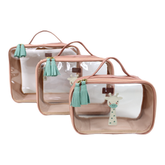 Kit Necessaire Crystal com 3 Girafinha em Couro Personalizada