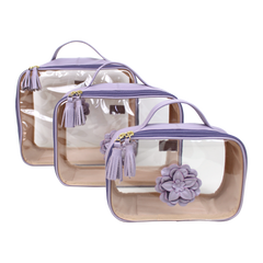 Kit Necessaire Crystal com 3 Camélia em Couro Personalizada