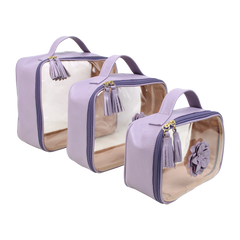 Kit Necessaire Crystal com 3 Camélia em Couro Personalizada