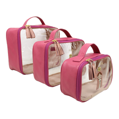Kit Necessaire Crystal com 3 Nossa Senhora em Couro Personalizada