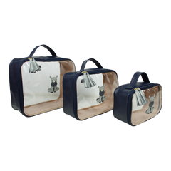 Kit Necessaire Crystal com 3 Rinoceronte em Couro Personalizada