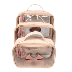 Kit Necessaire Crystal com 3 Laço em Couro Personalizada