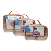 Kit Necessaire Crystal com 3 Sagrado Coração em Couro e Vinil Personalizada